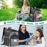 Dog Backpack Carrier, Airline Approved 4-Way Entry Cat Backpack Carrier, Ventilated Mesh, Collapsible Pet Carrier for Small Puppy, Kitten, Hiking, Travel Car, Vet, up to 18 Lbs, Heather Gray