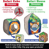 Safari Jungle Tiger Pop-Up Cat House, Collapsible Indoor Cat Hideout with Peekaboo Openings, Lightweight Foldable Cat Playhouse