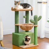 Cat Tree 33" Cute Cactus Cat Scratching Posts Tower with Large Top Perch and Hammock for Medium Indoor Cats, Green