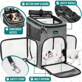 Dog Backpack Carrier, Airline Approved 4-Way Entry Cat Backpack Carrier, Ventilated Mesh, Collapsible Pet Carrier for Small Puppy, Kitten, Hiking, Travel Car, Vet, up to 18 Lbs, Heather Gray